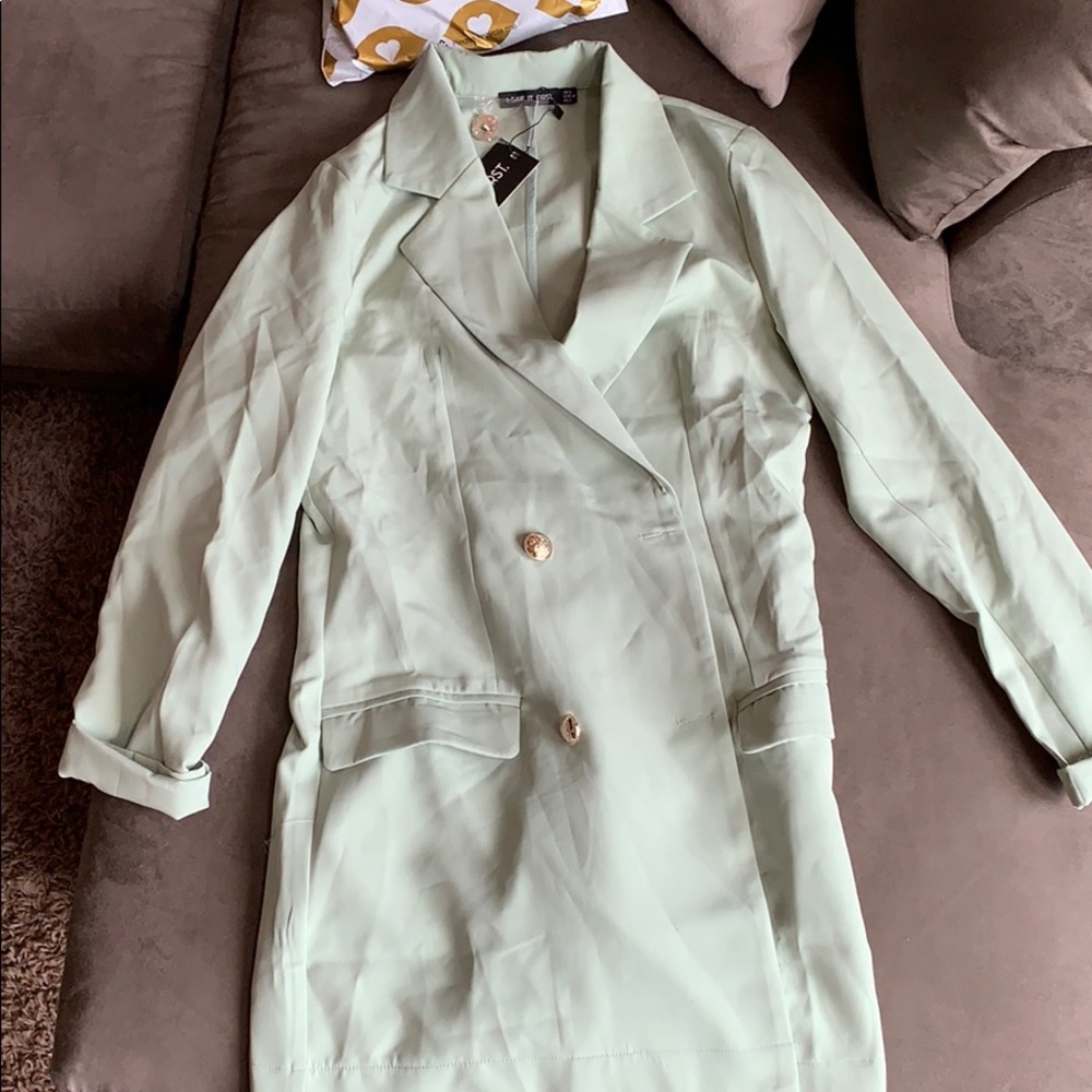 Sage green tailored blazer from ISAWITFIRST